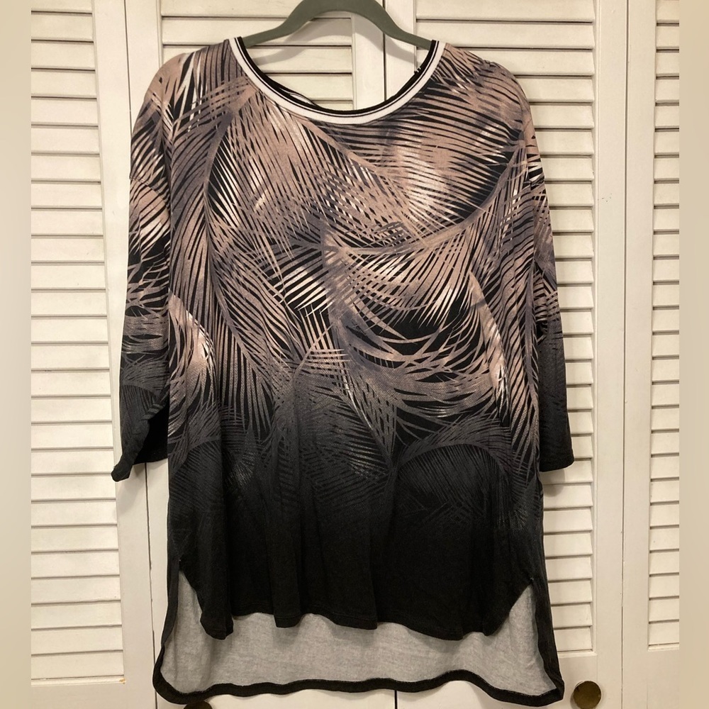 Calvin Klein Performance Pink And Black Palm Leaf 3/4 Sleeve Blouse Size 1X